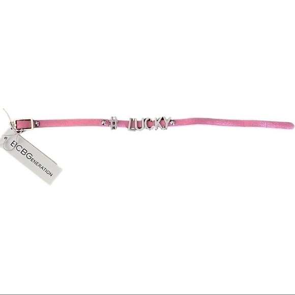 Bcbg Generation Pink leather bracelet with “#LUCKY” Small Silver letters NWT - Picture 3 of 3